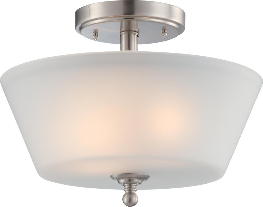 Surrey - 3 Light Semi Flush with Frosted Glass - Brushed Nickel Finish