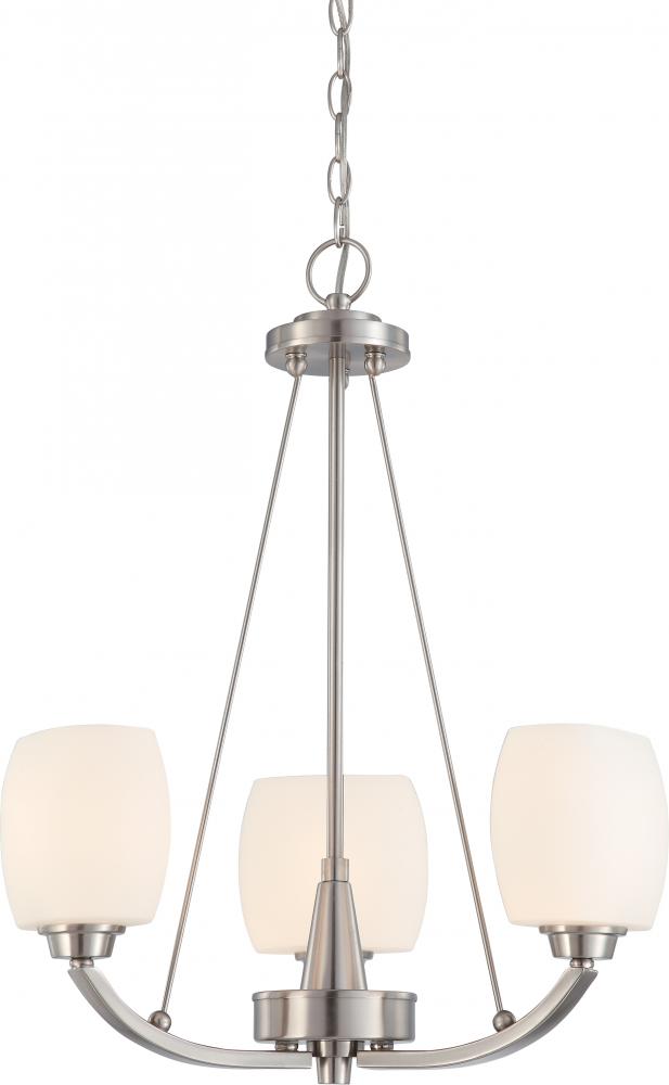 Helium - 3 Light Chandelier with Satin White Glass - Brushed Nickel Finish