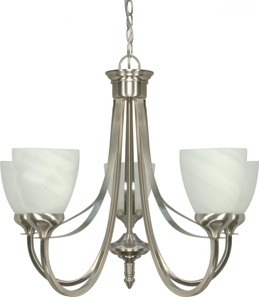 5-Light Brushed Nickel Chandelier with Alabaster Glass and (5) 13W GU24 Bulbs Included