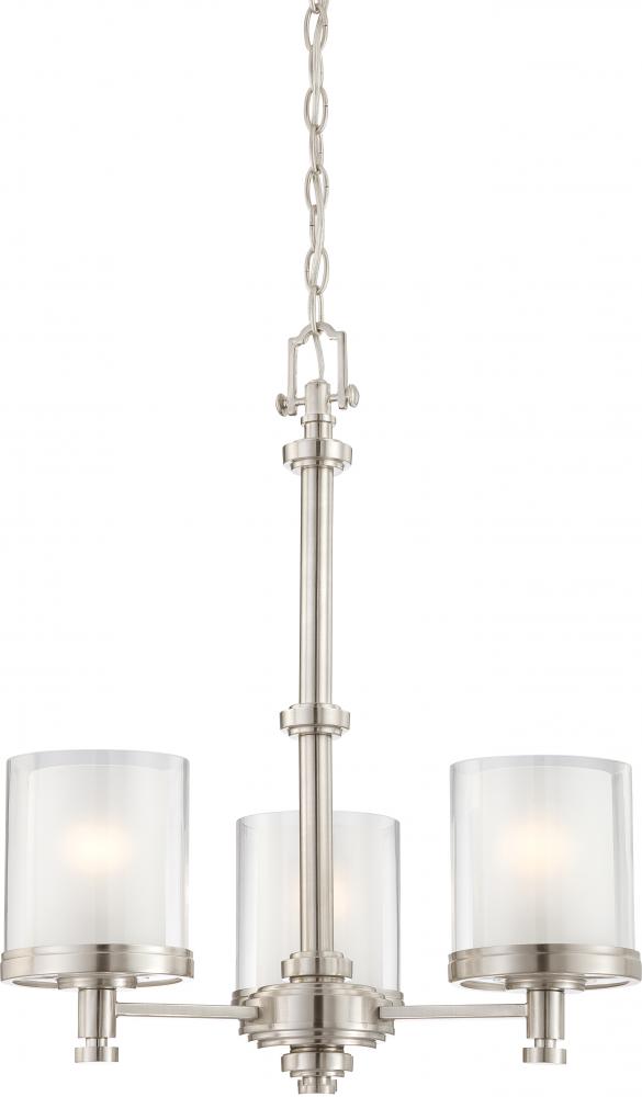 Decker - 3 Light Chandelier with Clear & Frosted Glass - Brushed Nickel Finish