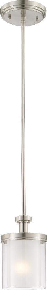 Decker - 1 Light Mini Pendant with Clear & Frosted Glass - Brushed Nickel Finish
