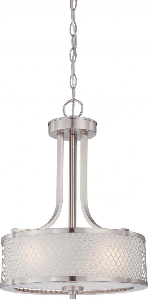 Fusion - 3 Light Pendant with Frosted Glass - Brushed Nickel Finish