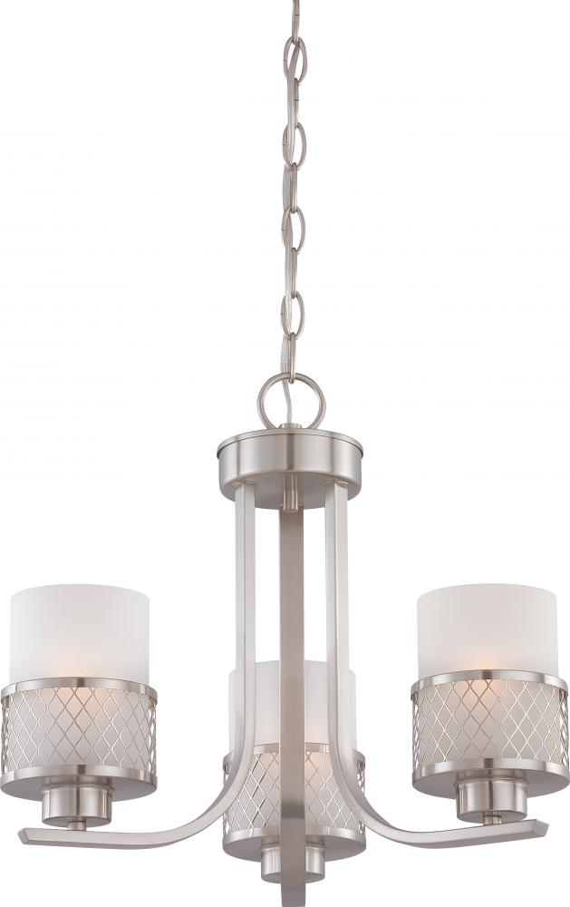 Fusion - 3 Light Chandelier with Frosted Glass - Brushed Nickel Finish
