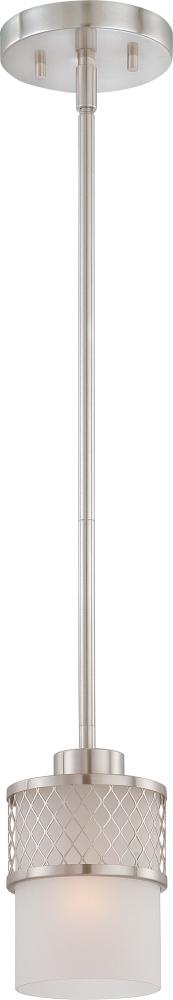 Fusion - 1 Light Mini Pendant with Frosted Glass - Brushed Nickel Finish