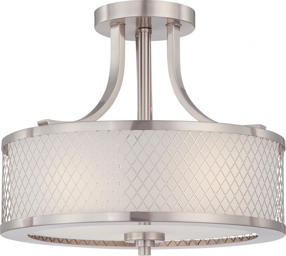 Fusion - 3 Light Semi Flush with Frosted Glass - Brushed Nickel Finish