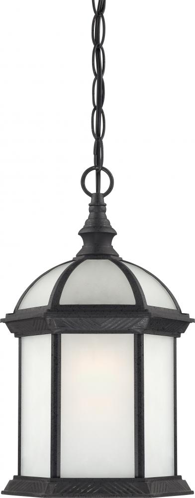 1-Light 14" Outdoor Hanging Light Fixture in Textured Black Finish with Frosted Glass and (1)