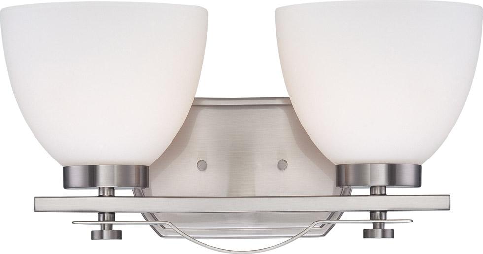 2-Light Wall Mounted Vanity Light in Brushed Nickel Finish with Frosted Glass