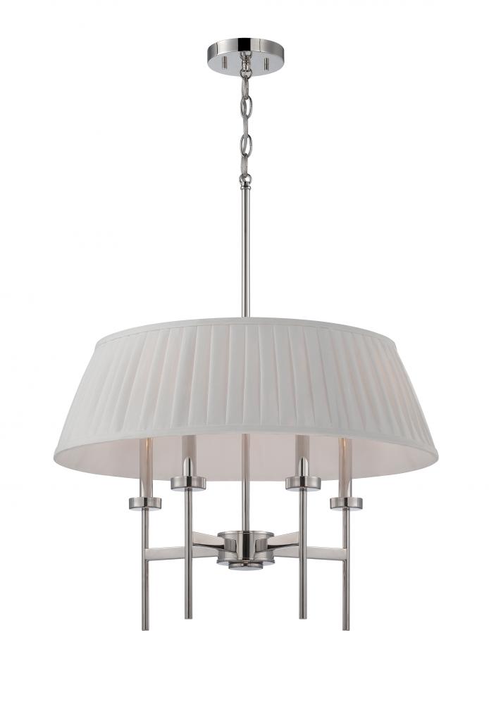 4-Light Pendant Light Fixture in Polished Nickel Finish with White Fabric Shade