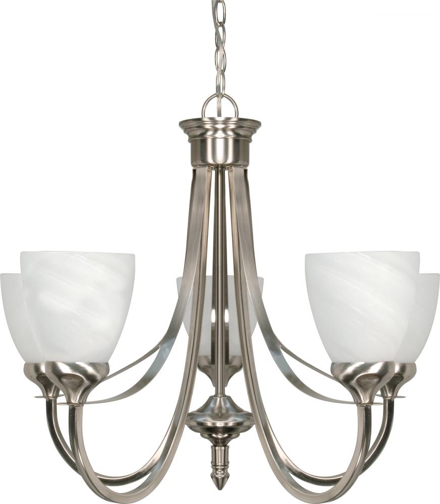 5-Light Chandelier in Brushed Nickel Finish with Alabaster Glass
