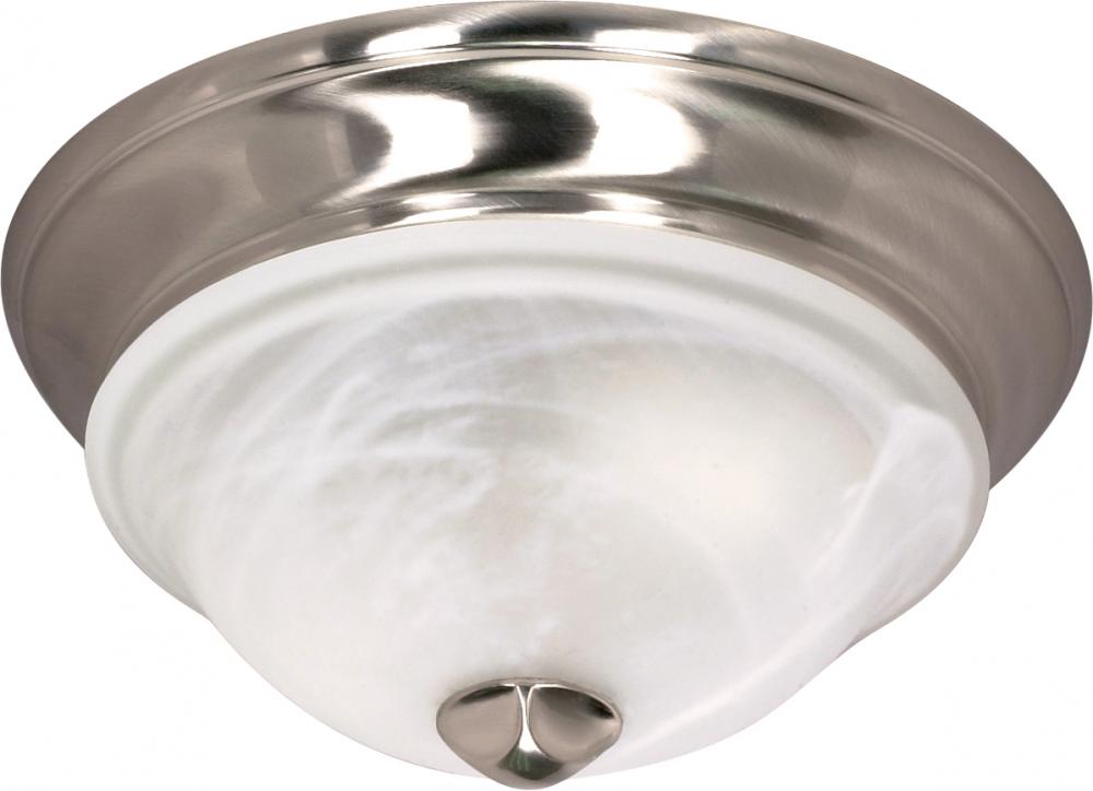1-Light Small Dome Flush Mount Ceiling Light Fixture in Brushed Nickel Finish with Alabaster Glass
