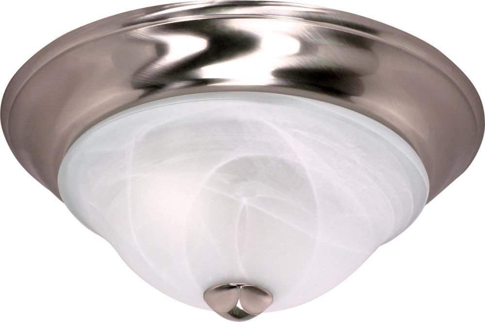 2-Light Medium Dome Flush Mount Ceiling Light Fixture in Brushed Nickel Finish with Alabaster Glass