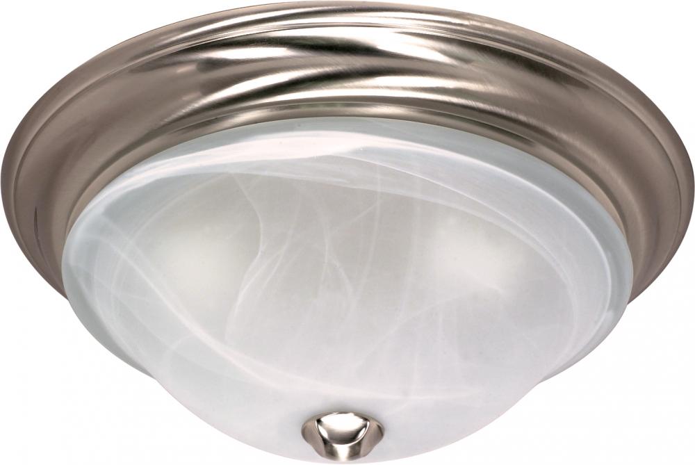 3-Light Large Dome Flush Mount Ceiling Light Fixture in Brushed Nickel Finish with Alabaster Glass