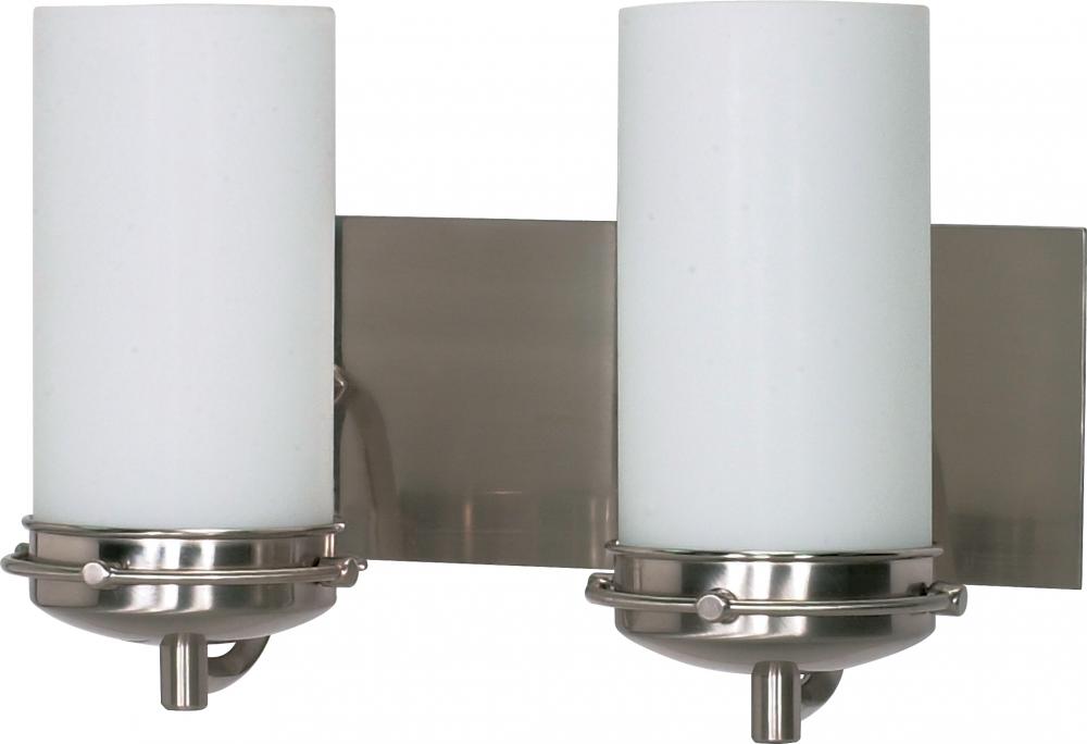 Polaris - 2 Light Vanity with Satin Frosted Glass - Brushed Nickel Finish