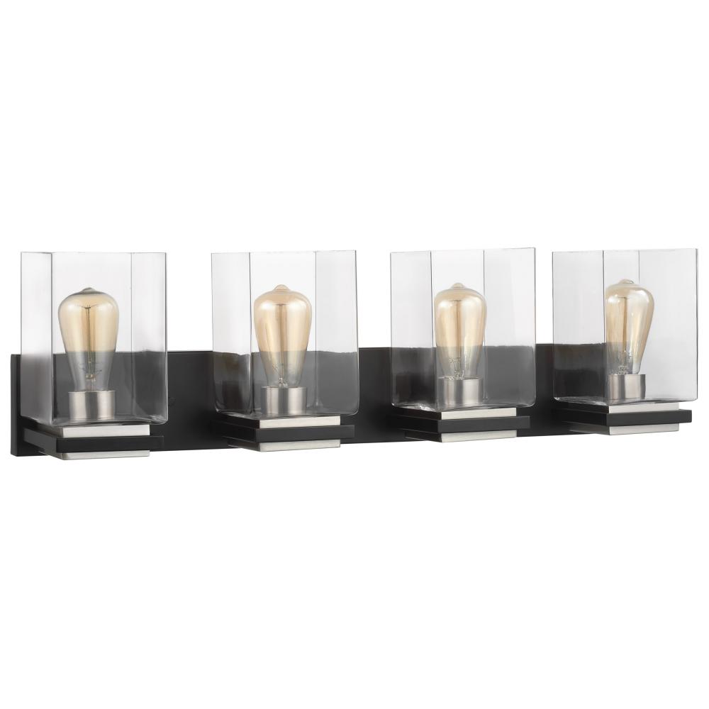 Crossroads; 4 Light Vanity; Matte Black with Clear Glass