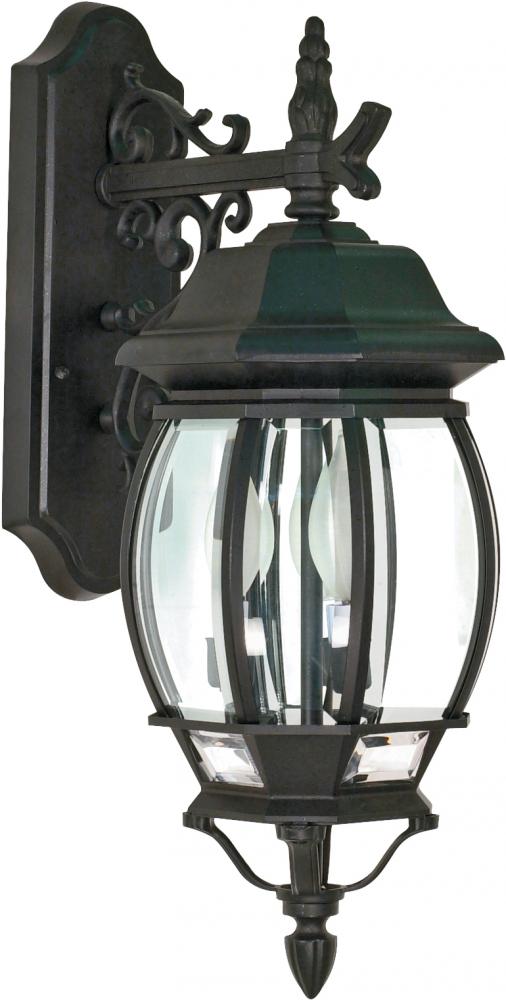 Central Park - 3 Light 22" Wall Lantern with Clear Beveled Glass - Textured Black Finish