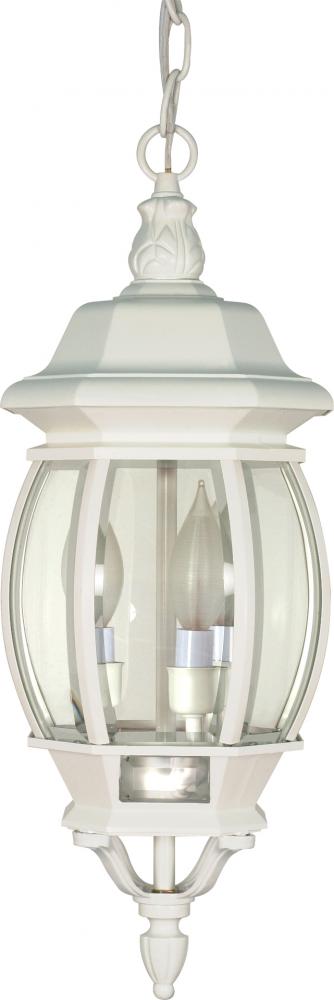 Central Park - 3 Light 20" Hanging Lantern with Clear Beveled Glass - White Finish