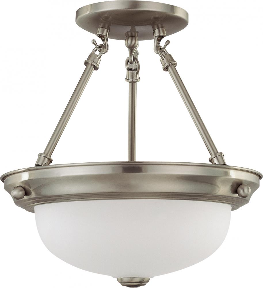 2 Light - LED 11" Semi-Flush Fixture - Brushed Nickel Finish - Frosted Glass - Lamps Included