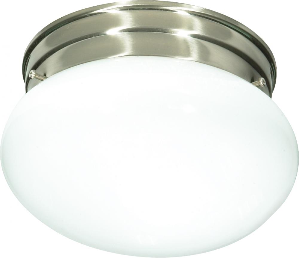 1 Light - 8"Flush with White Glass - Brushed Nickel Finish