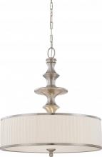 Nuvo 60/4736 - Candice - 3 Light Pendant with Pleated White Shade - Brushed Nickel