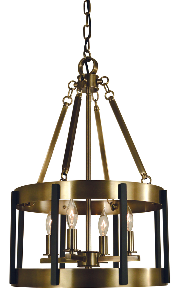 4-Light Antique Brass/Matte Black Pantheon Pendant