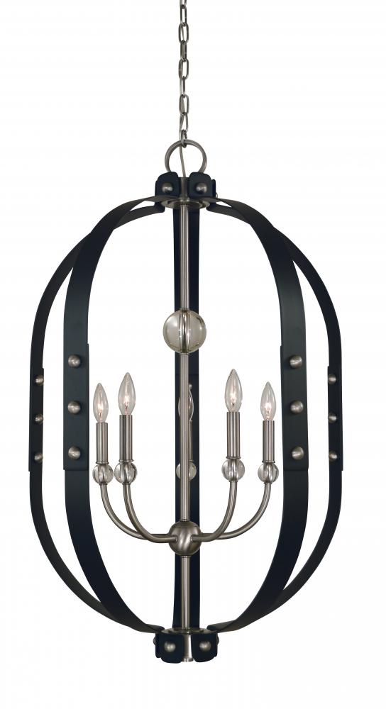 5-Light Brushed Nickel/Matte Black Urban Craftsman Chandelier