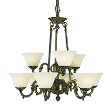 Framburg 7889 FB/WH - 9-Light French Brass Napoleonic Dining Chandelier