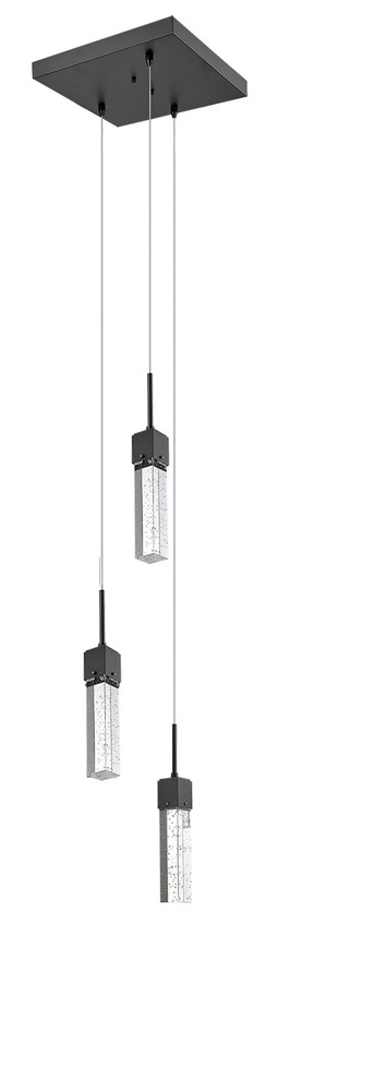 Vivio Pixi 3-light Illuminated Glass Cube Pendant - Matte Black