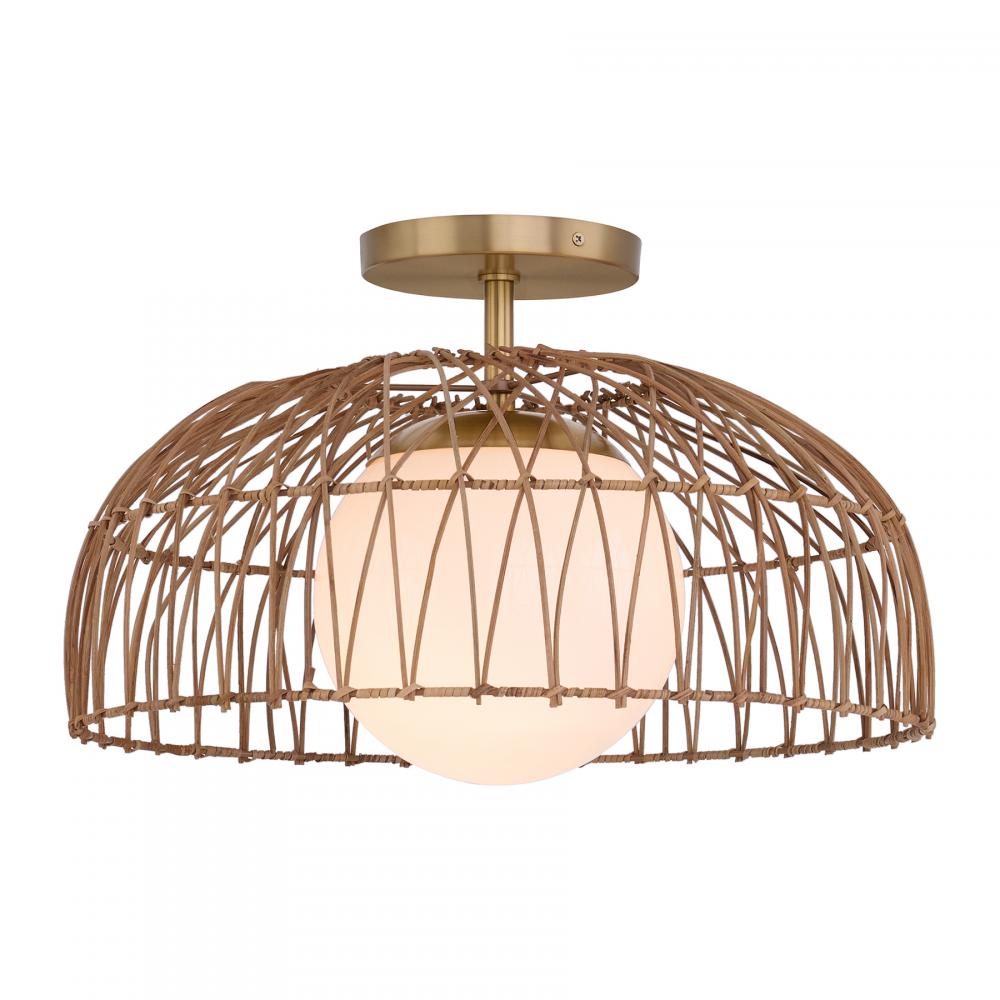 1-Light Convertible Pendant or Semi-Flush in Natural Brass