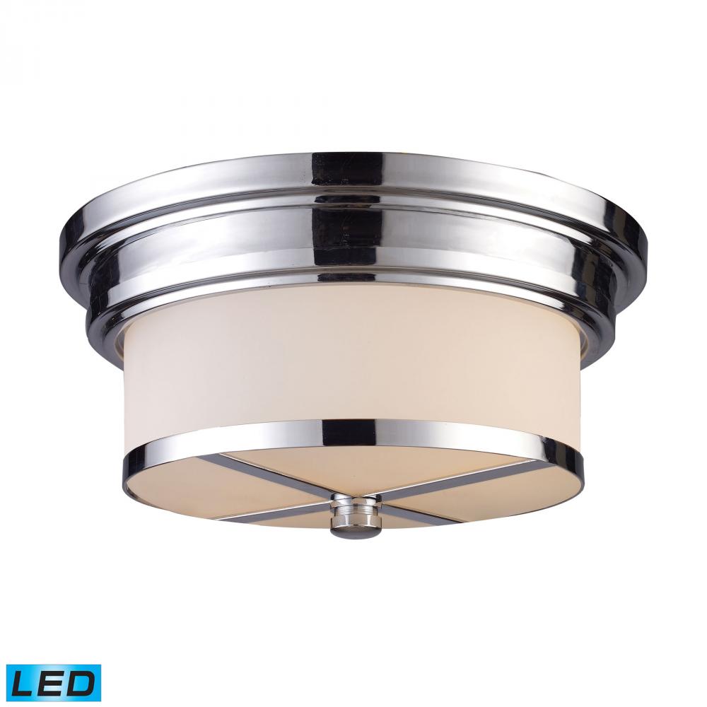 Flushmounts 2-Light Flush Mount in Polished Chrome with White Glass - Includes LED Bulbs