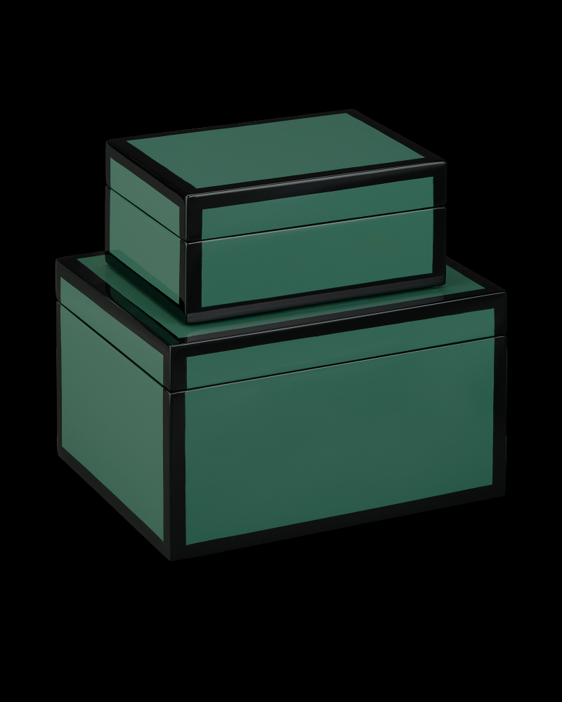 Green Lacquer Box Set of 2