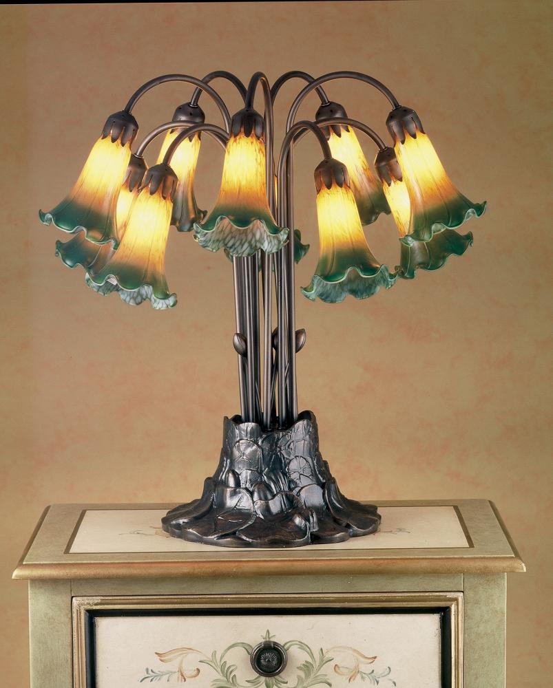 22"H Amber/Green Tiffany Pond Lily 10 LT Table Lamp