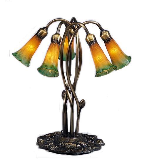 17" High Amber/Green Pond Lily 5 LT Accent Lamp