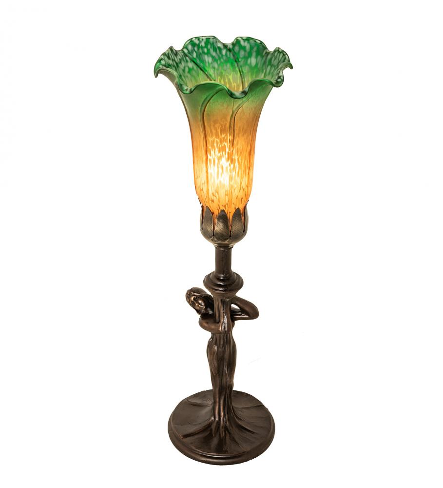 15" High Amber/Green Tiffany Pond Lily Nouveau Lady Accent Lamp