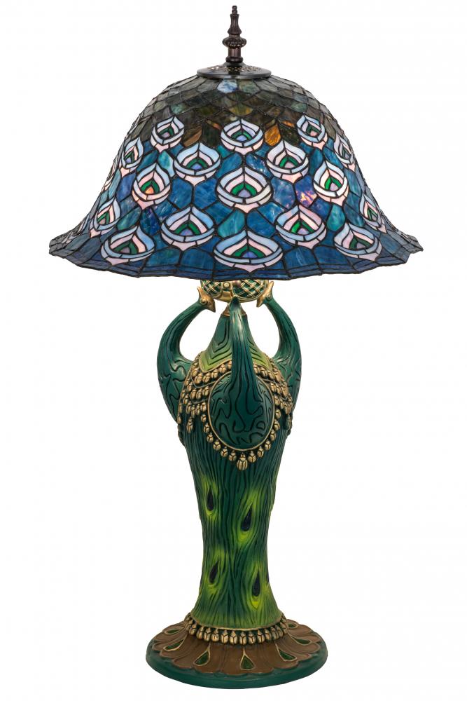 35"H Tiffany Peacock Feather Table Lamp