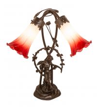 Meyda White 144697 - 17" High Red/White Pond Lily Tiffany Pond Lily 2 Light Trellis Girl Accent Lamp