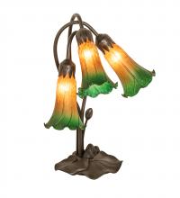 Meyda White 254243 - 16" High Amber/Green Tiffany Pond Lily 3 Light Accent Lamp
